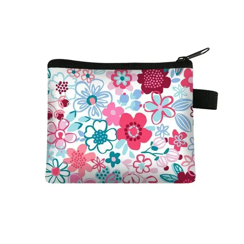petit sac à cosmétiques imprimé floral pour filles et femmes, sac de rangement pour serviettes hygiéniques, sac de rangement pour pièces de monnaie, carte, argent, écouteurs, porte-rouge à lèvres, pochette