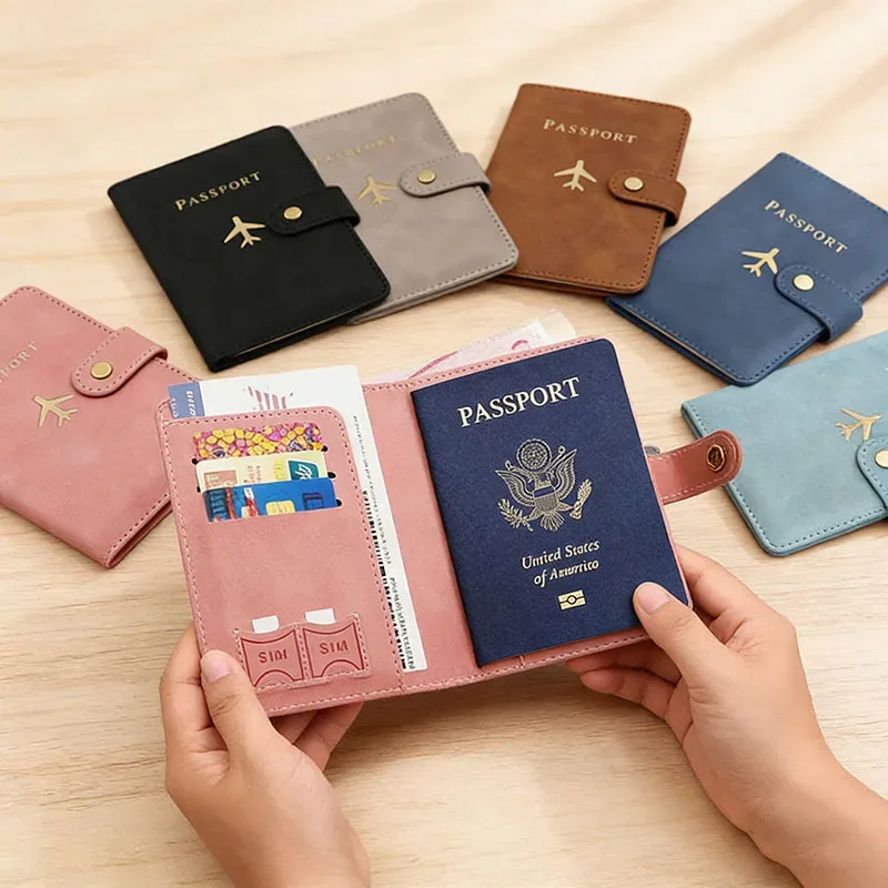 étui porte-passeport en cuir pour essentiels de voyage, portefeuille cartes de crédit, housse de passeport pour femme/homme avec boucle