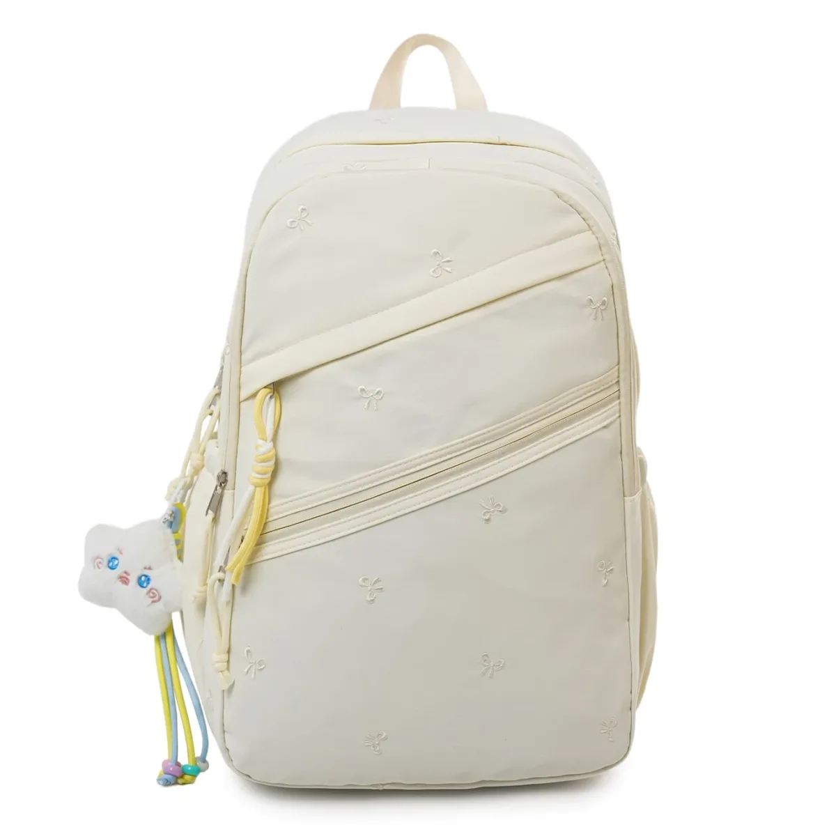 sacs à dos tendance en nylon brodés avec nœud, collection printemps/été 2026, nouveaux sacs polyvalents grande capacité pour étudiants et trajets quotidiens