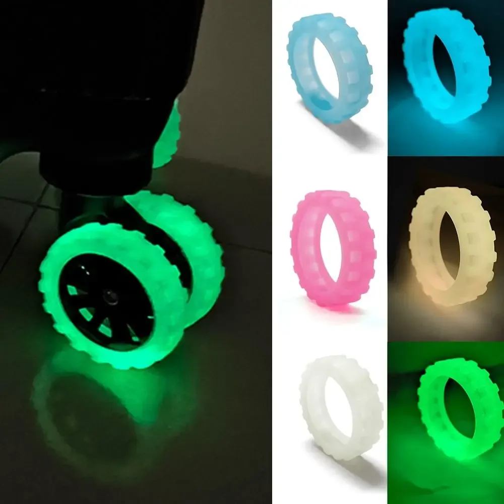 roulettes lumineuses en silicone pour bagages, 8 pièces, chaussures fluorescentes, son silencieux, roues de valise, housse de protection, anti-abrasion, réduit le bruit