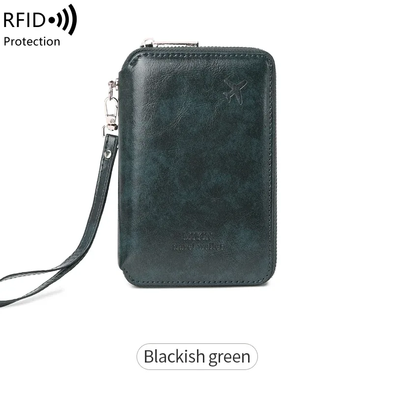 portefeuille de voyage antivol rfid avec fermeture éclair, style rétro, pour hommes et femmes, sacs de passeport multifonctionnels simples, clip de passeport