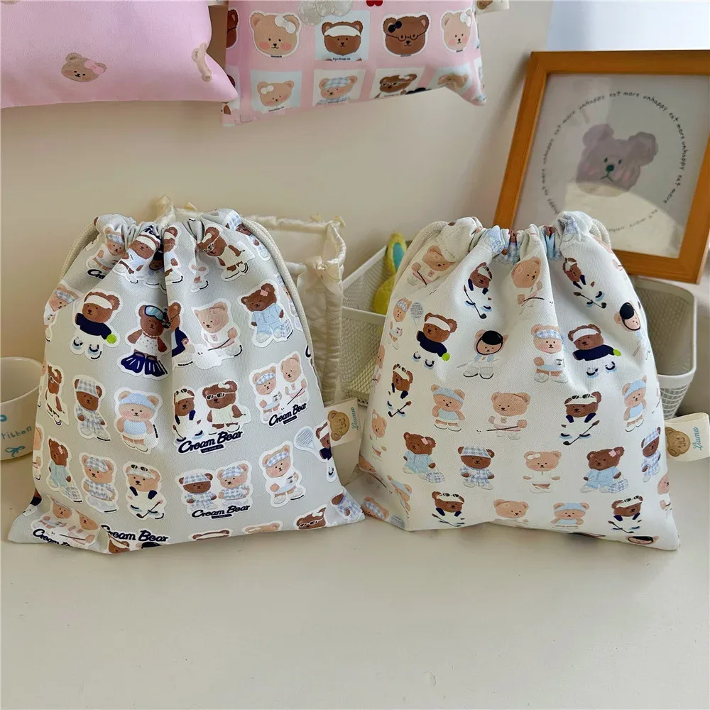 sac de rangement grande capacité motif ours de dessin animé, organisateur de voyage, sac organisateur en tissu imperméable fait main, pochette à cordon