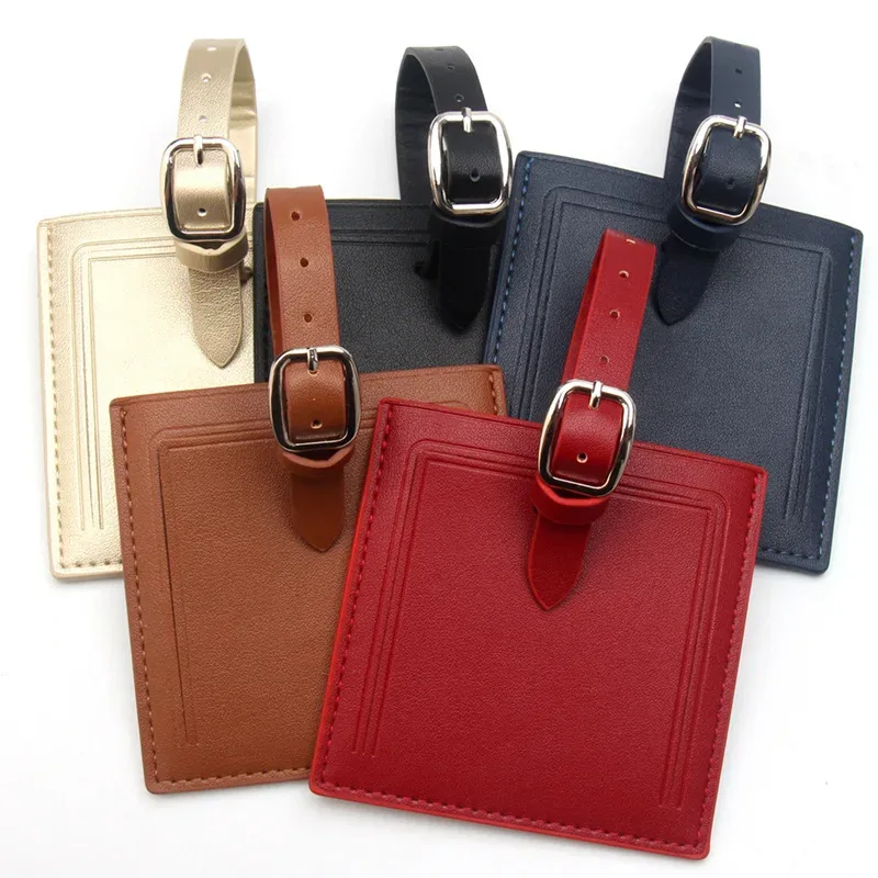 étiquette de bagage carrée en cuir de luxe, porte-carte d'identification de valise dissimulé, étiquette vierge au design épuré pour les élus d'affaires