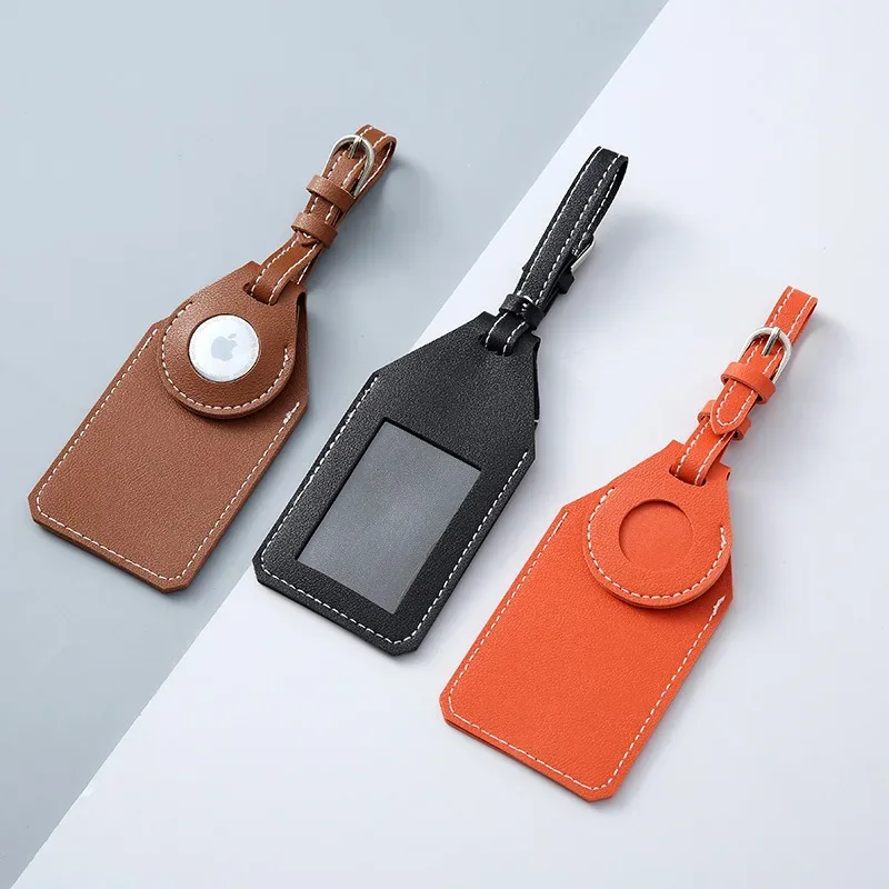 Étiquettes de bagage en cuir pour étuis AirTag Étiquettes de bagage de voyage anti-perte avec porte-cartes