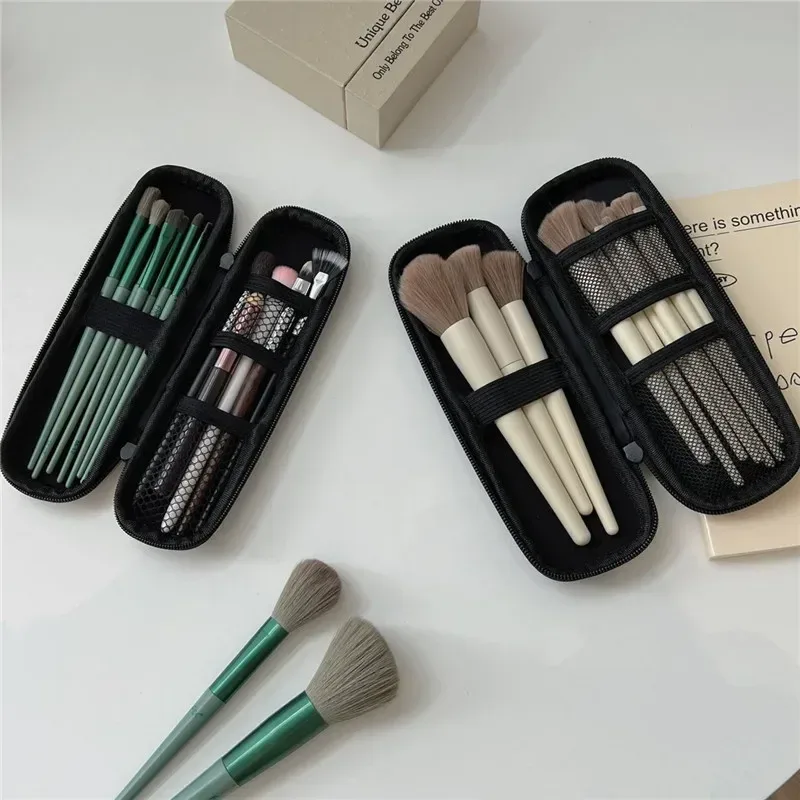 Sac de rangement cosmétique noir imperméable à double fermeture éclair, étui à pinceaux de maquillage portable, organiseur de pinceaux de maquillage de voyage pour femmes