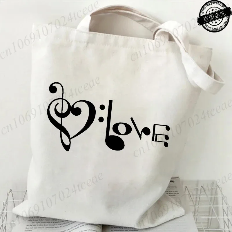 sac en toile harajuku pour femmes, sacs à bandoulière décontractés, grand sac fourre-tout, sac à main avec motifs de notes musicales, sacs à main tendance