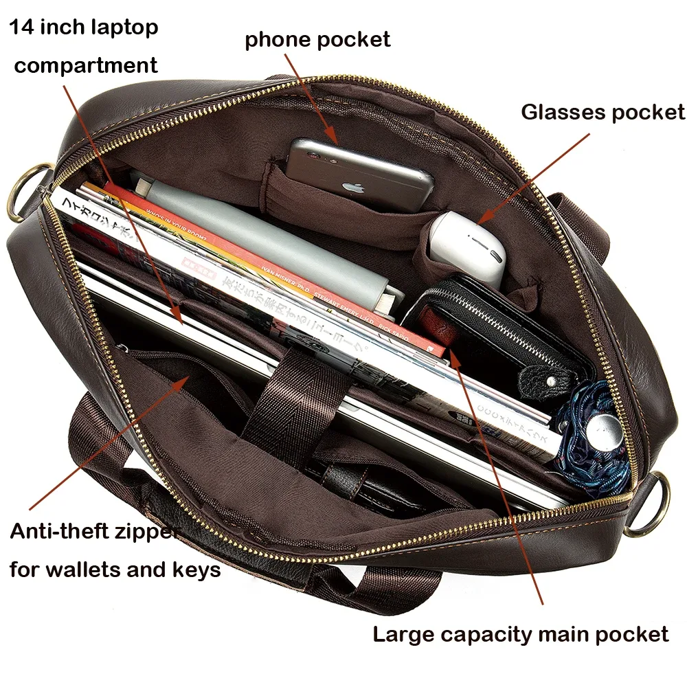 westal-sac messager en cuir véritable pour homme, étuis à bombes, sac pour ordinateur portable 14 en effet, sacs d'affaires de bureau pour document, 8572