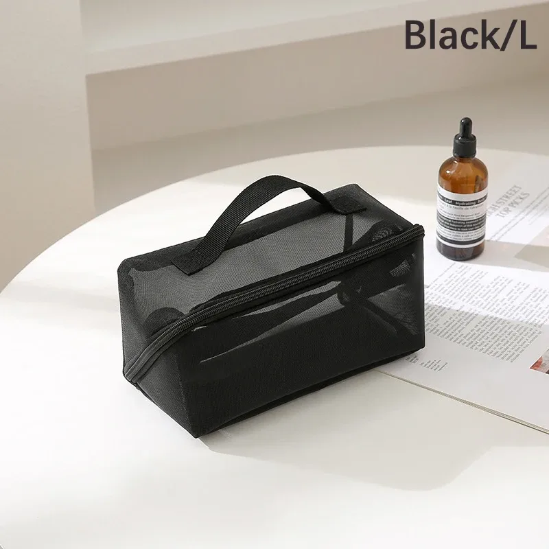 sacs à cosmétiques transparents en maille, petite et grande trousse de maquillage noire, trousse de toilette de voyage portable, étui de rangement pour rouge à lèvres, poudres