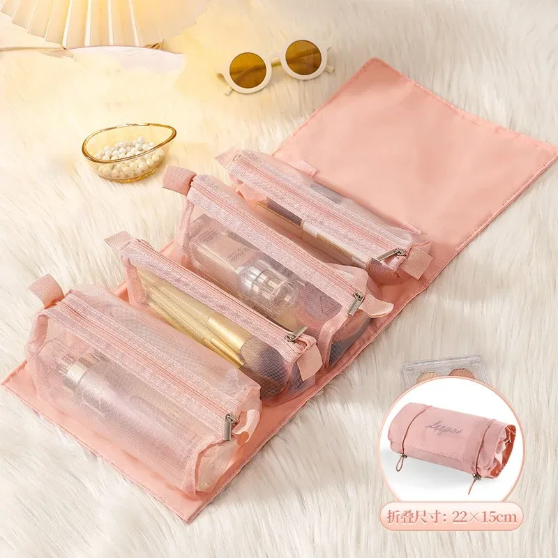 sac à cosmétiques détachable, grande capacité, 4 en 1, sacs à maquillage portables, sac de rangement pliable pour cosmétiques de voyage, trousse de toilette