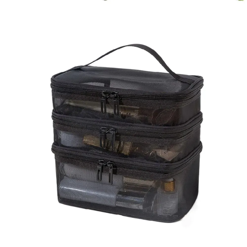 sac de voyage transparent en maille pour cosmétiques, sac de rangement de grande capacité, sac de rangement pour maquillage, sac de toilette à 2/3 couches, sac de toilette pour la gym et la natation