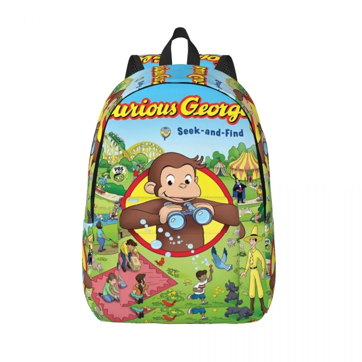 curious george monkey cartoon sac à dos pour hommes et femmes, décontracté, étudiant, travail, sac à dos, série tv, ordinateur portable, initié, extérieur