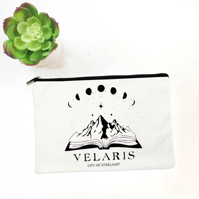 sac à cosmétiques à motif city of starlight, trousse de maquillage acotar velaris, organisateur de produits de toilette de voyage, pochette de rangement pour maquillage, sac à crayons