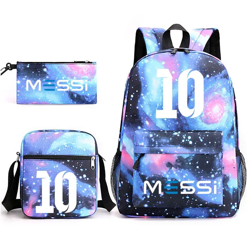 sac à dos de football messi imprimé, grande capacité, sacs d'école avec étui à stylos décontracté, sac à bandoulière, sac de sport no 10, sacs de voyage pour femmes et hommes