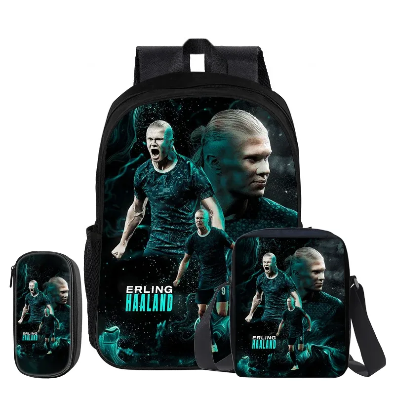 haaland – ensemble de 3 sacs à dos, sac à bandoulière, sacs à crayons, sac à livres, sac à dos de star du football, mochila, cartable de sport, cadeau pour enfants