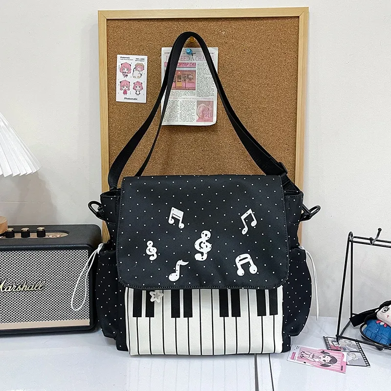 sac à dos à touches de piano à pois, sac à dos de style japonais à blocs de couleur, sac à dos en forme de piano de style scolaire, grand sac de voyage pour femmes