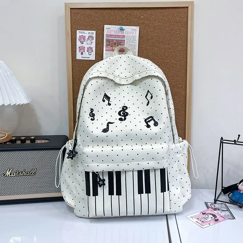 sac à dos à touches de piano à pois, sac à dos de style japonais à blocs de couleur, sac à dos en forme de piano de style scolaire, grand sac de voyage pour femmes