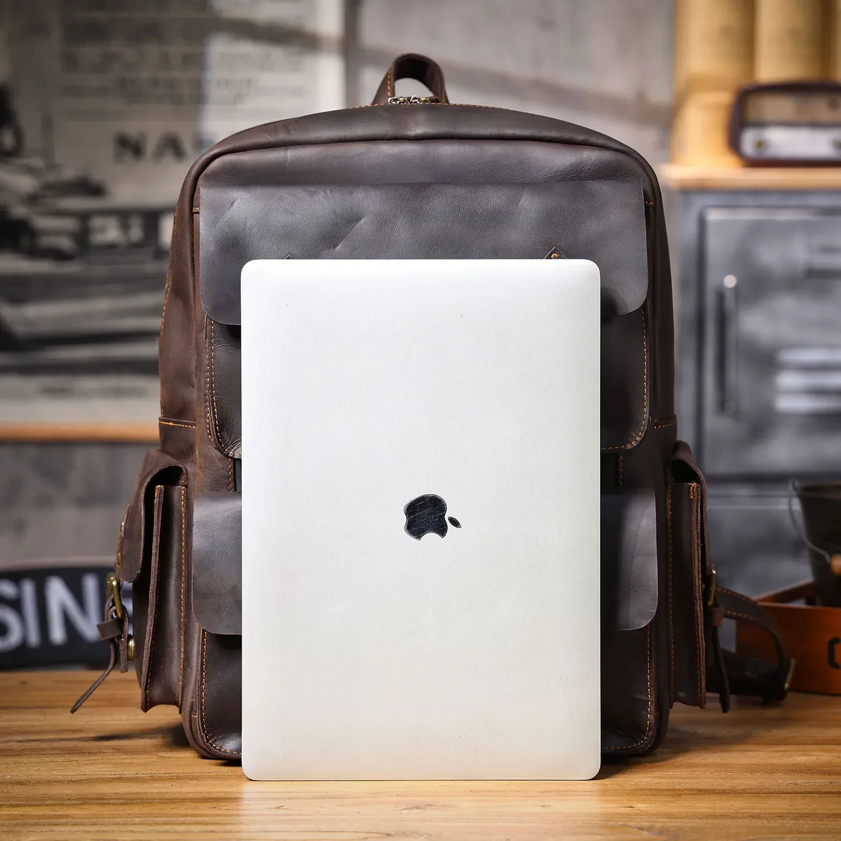 s.worker sac à dos vintage en cuir véritable pour homme, grand sac à bandoulière en cuir de vachette pour ordinateur portable, sac de voyage classique vintage en cuir crazy horse, sac d'école