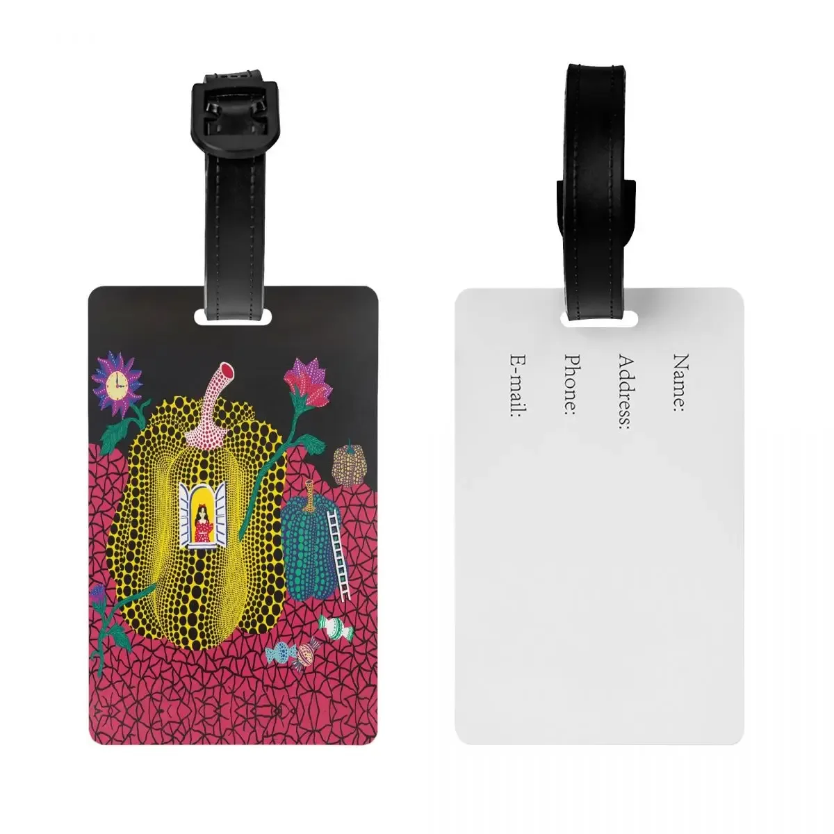étiquette de bagage personnalisée yayoi kusama, peinture abstraite, protection de la vie privée, étiquettes de
