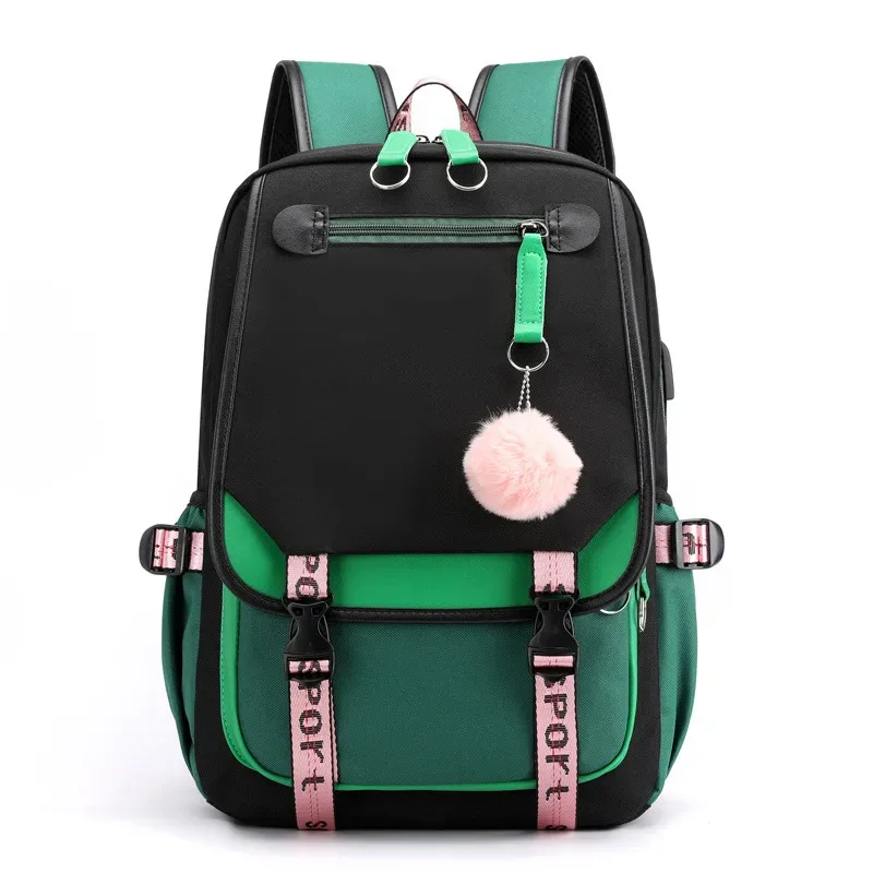 grands sacs d'école pour adolescentes, port usb, cartable en toile, sac de livre d'étudiant, mode noir rose, sac à dos d'école pour adolescents
