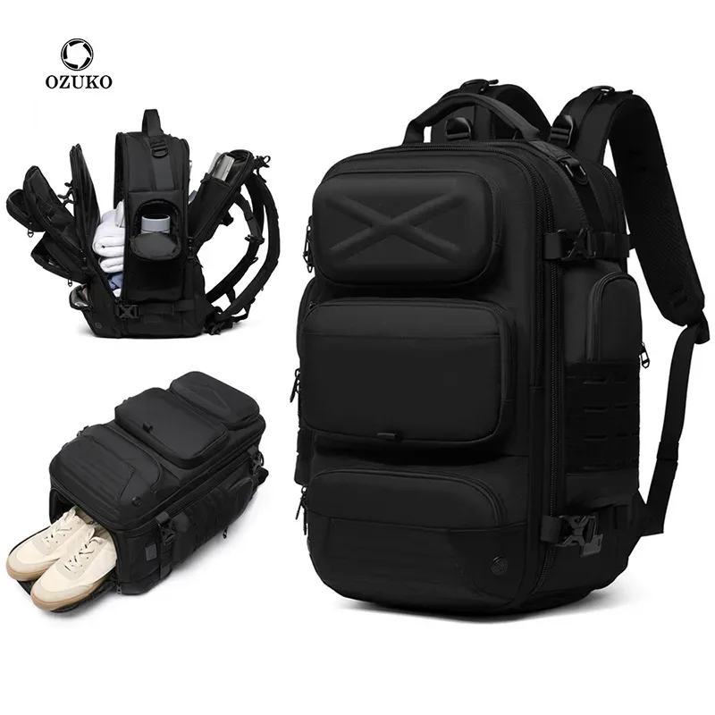 Ozuko sac à dos pour hommes sac de voyage multifonctionnel en plein air grande capacité étanche compartiment à chaussures séparé sac d'affaires