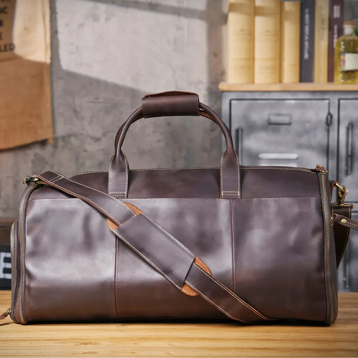 sac de voyage pour homme en cuir véritable s.worker, grande capacité, sac de sport en cuir de vachette vintage, sac de week-end, style rétro