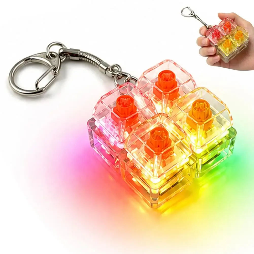 porte-clés clavier mécanique 4 touches, tactile, avec led et cristal, pendentif de sac à dos, décompression, accessoire de sac
