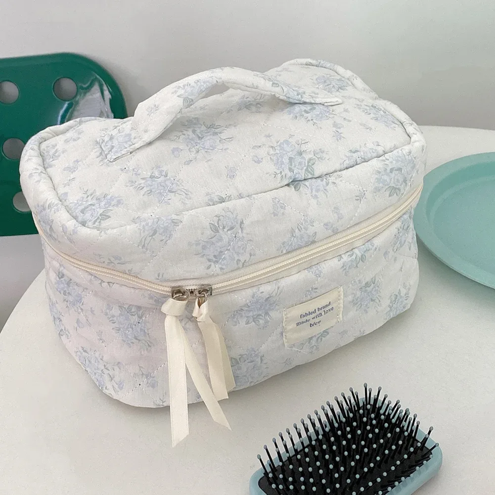 trousse de maquillage matelassurera pour femme, grand étui de voyage, poudres cosmétiques portables esthétiques, trousse de toilette florale