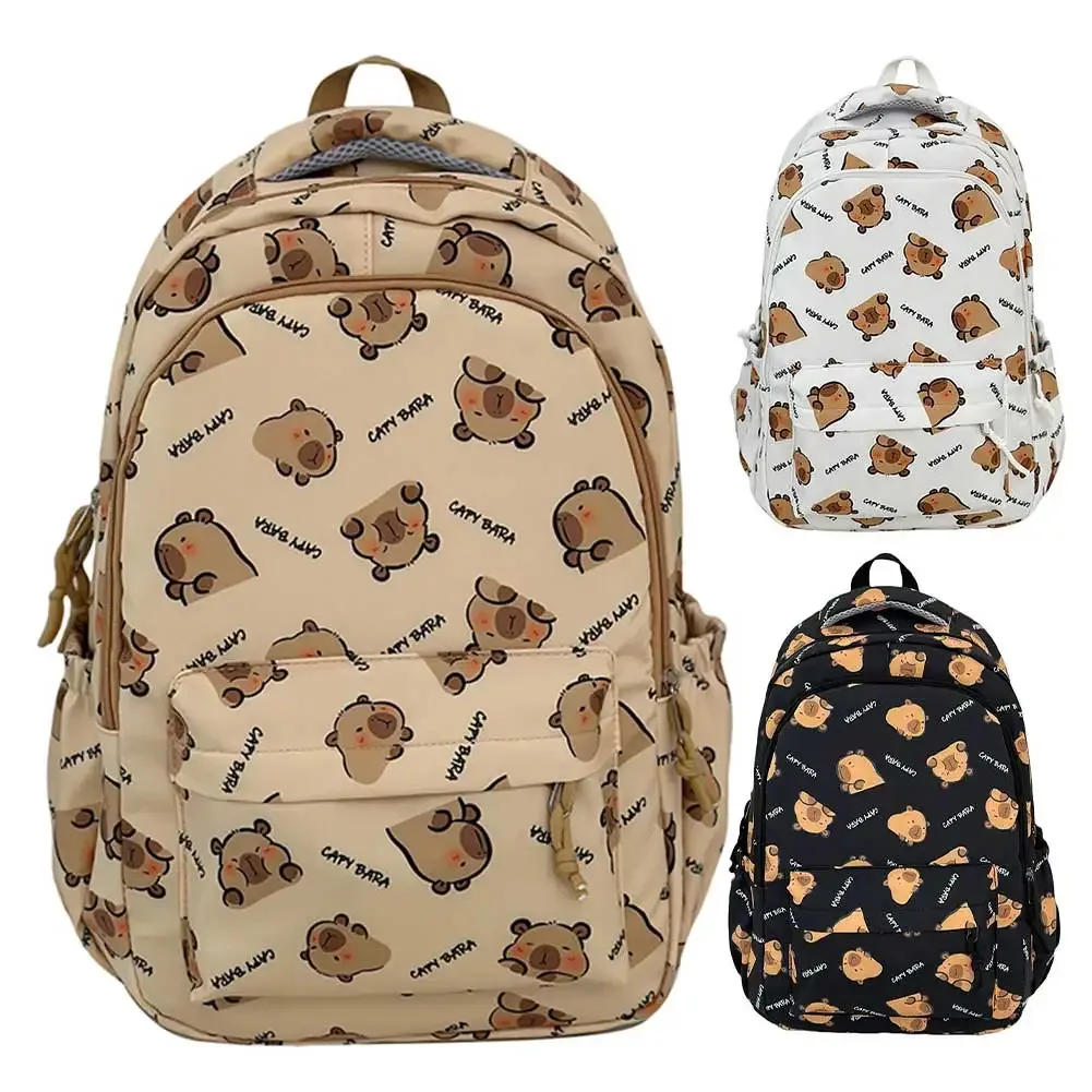 sac à dos capybara pour adolescents, grande capacité, sac à livres pour étudiants, sangle réglable, sac à dos de dessin animé, multi-poches, sac à dos simple