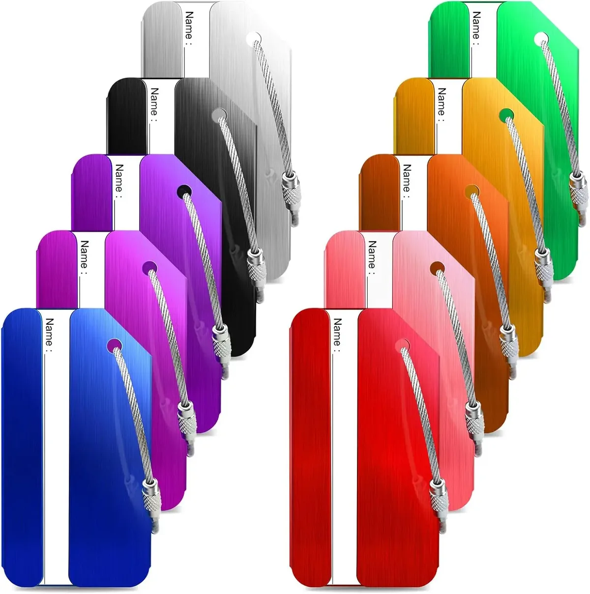 lot de 10 étiquettes de bagage en aluminium pour valise, étiquette de bagage en métal, identificateur de bagag