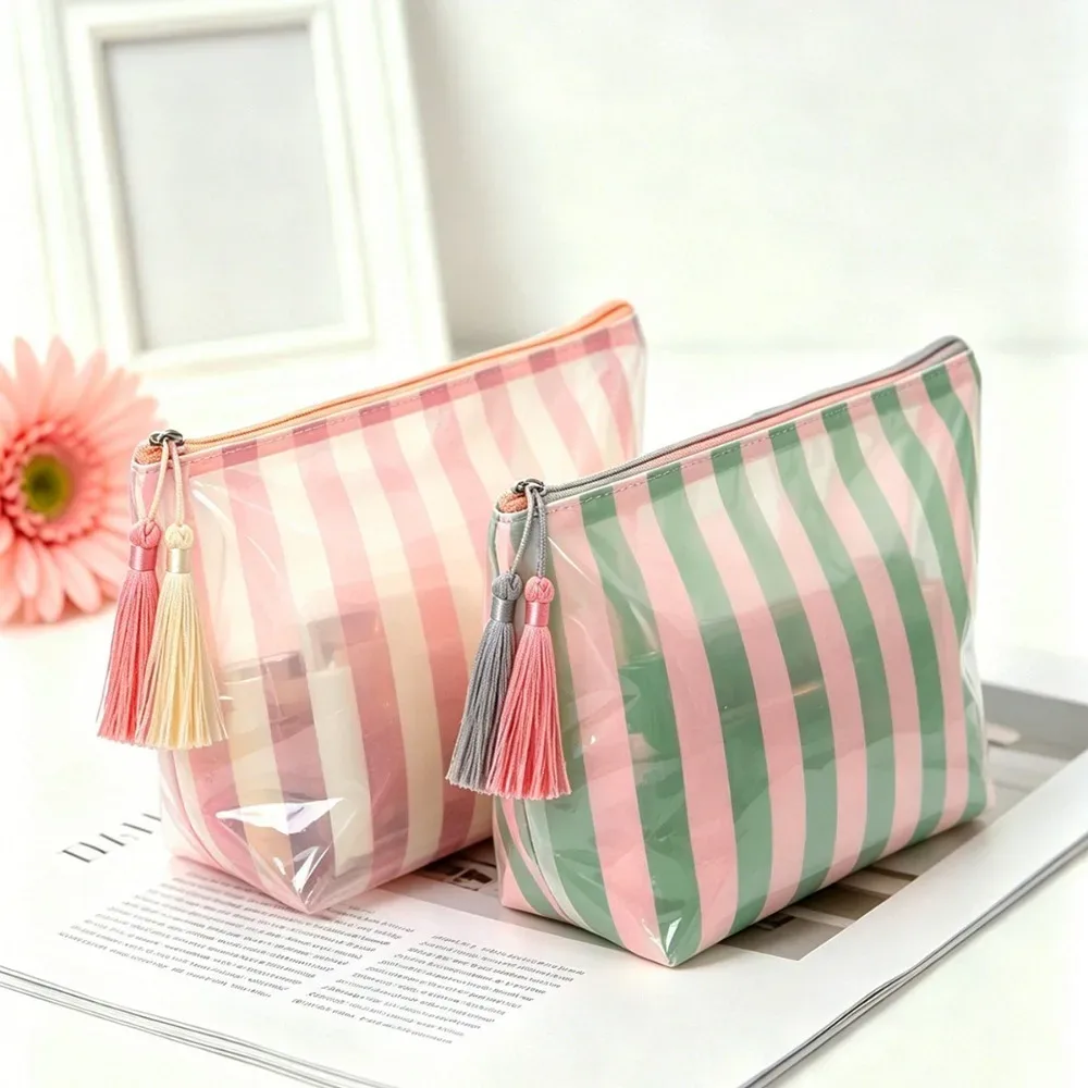 trousse de toilette rayée brillante grande capacité, sac de rangement cosmétique portable, pochette de voyage pour articles de toilette, sacs de voyage extérieurs