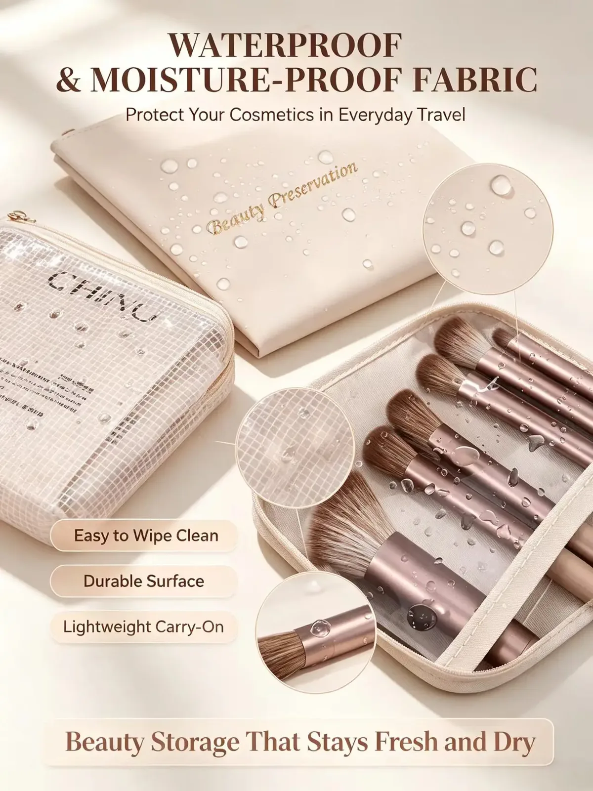 trousse de maquillage portable et étanche avec porte-pinceaux amovible, grande capacité, étui de rangement cosmétique de voyage avec séparateurs ajustables