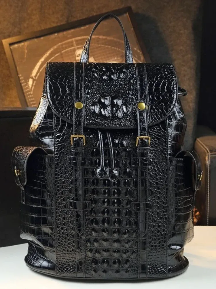 sac à dos en cuir d'alligator grande capacité pour hommes et femmes, idéal pour les voyages, les affaires et les étudiants, sac d'école en cuir pour femmes