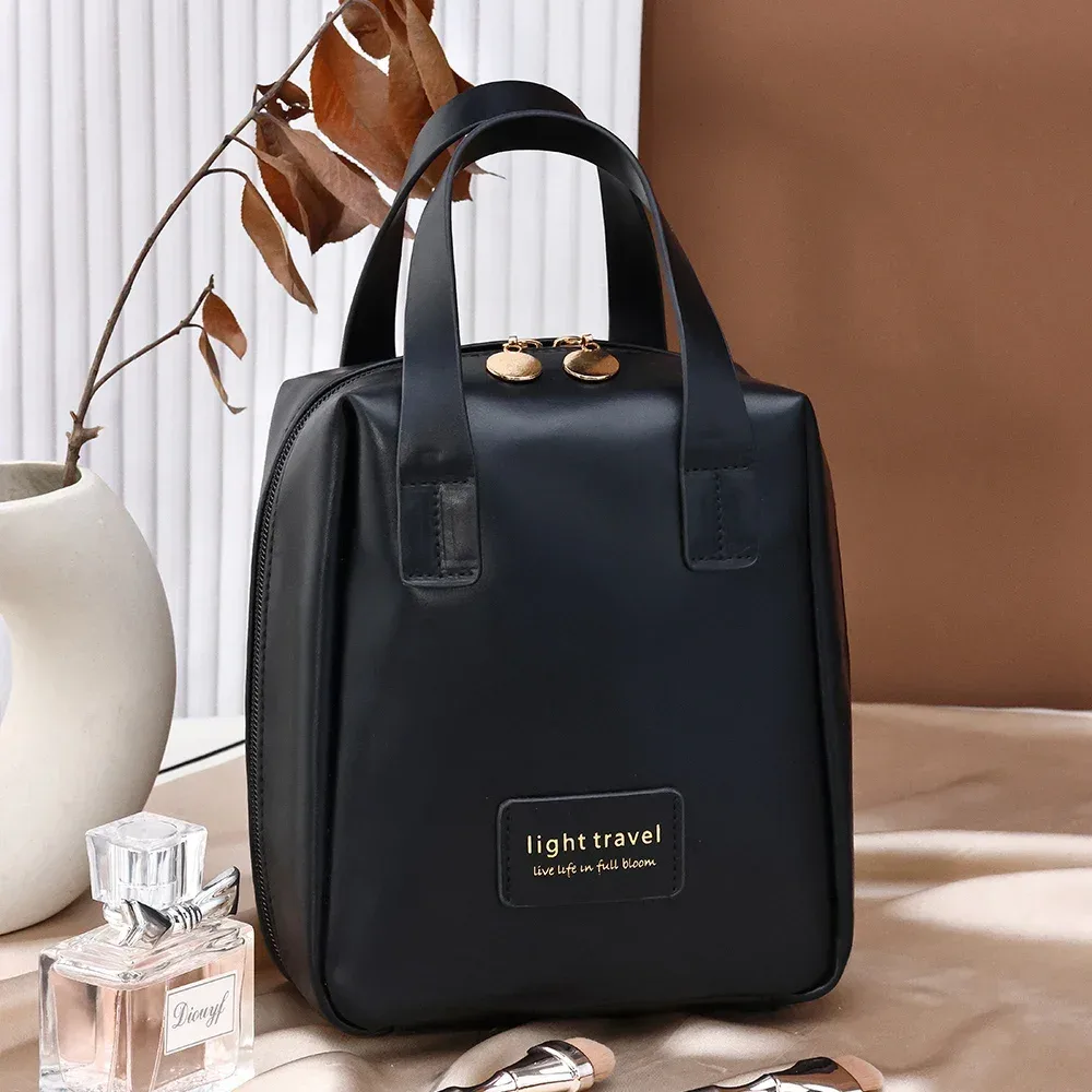 trousse de maquillage portable en cuir pu pour femme, sac de rangement cosmétique étanche, sac de lavage de voyage, grande capacité, coque tendance, 2 pièces