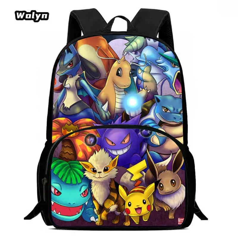 sac à dos scolaire pour enfants avec poche avant pour les 6-10 ans, sac d'école imprimé anime pokermom de grande capacité pour garçons et filles