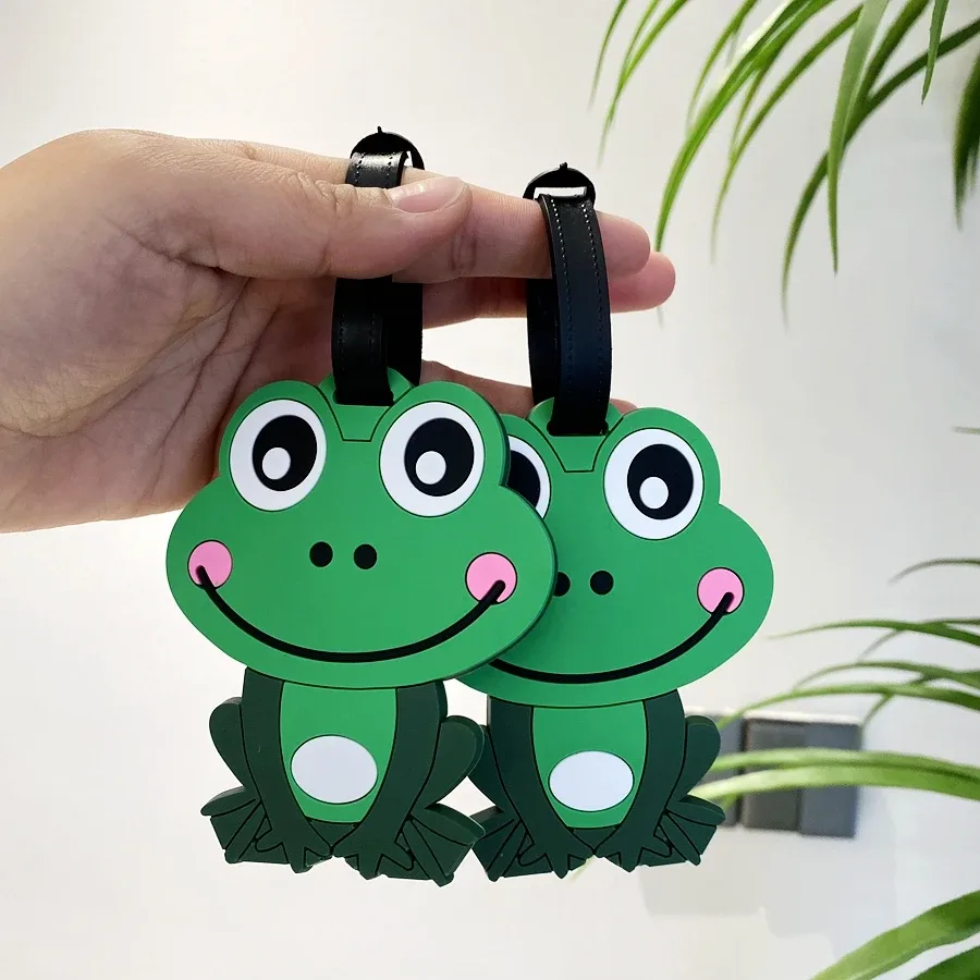 étiquette de bagage grenouille verte mignonne, 1 pièce/2 pièces, pour voyage d'affaires, sac à dos d'aéroport, étiquette de nom d'embarquement, accessoires de voyage
