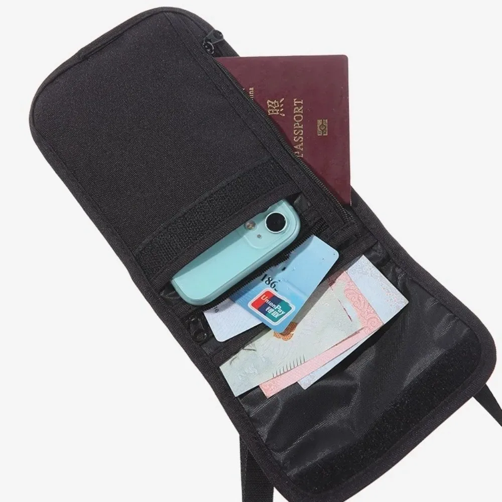 accessoires de voyage portefeuille de voyage porte-billets en nylon pochette de voyage à suspendre au cou housse de protection pour passeport avec fermeture éclair porte-passeports familial