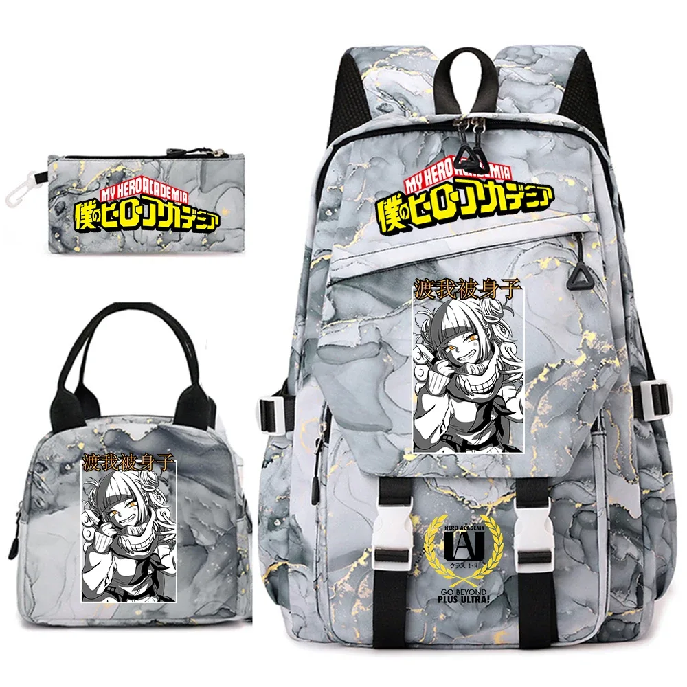 ensemble de sacs à dos scolaires imprimés my hero academia pour filles, sac à dos décontracté léger pour étudiantes avec sac à lunch et trousse à crayons