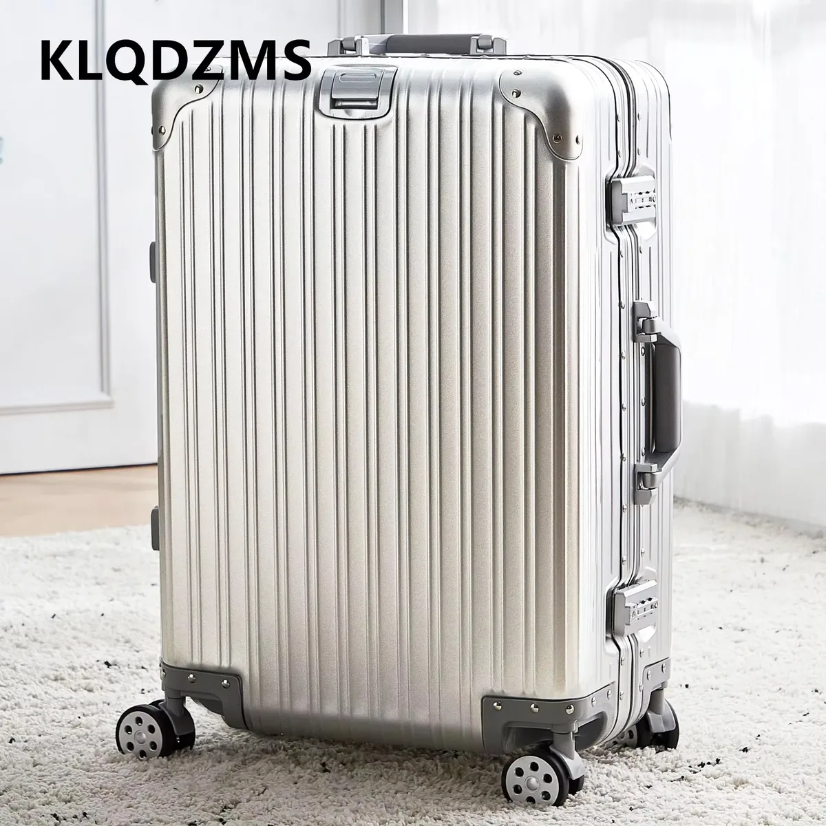 klqdzms – bagages allemands en alliage d'aluminium et de magnésium, valise de cabine de 20 pouces, grande capacité de 28 pouces, valise de voyage en cuir pour affaires