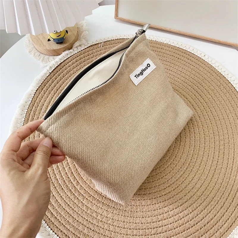 trousse de maquillage coréenne pour femme, coton, lin, rangement cosmétique, trousses de toilette, beauté féminine, poudres en toile, sac à main de voyage, évaluation