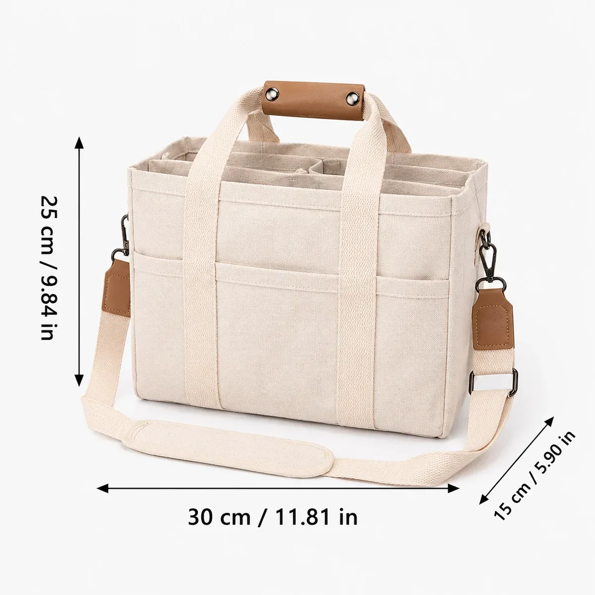 sac fourre-tout en toile de grande capacité avec plusieurs poches, bandoulière amovible pour le travail, l'école et les voyages