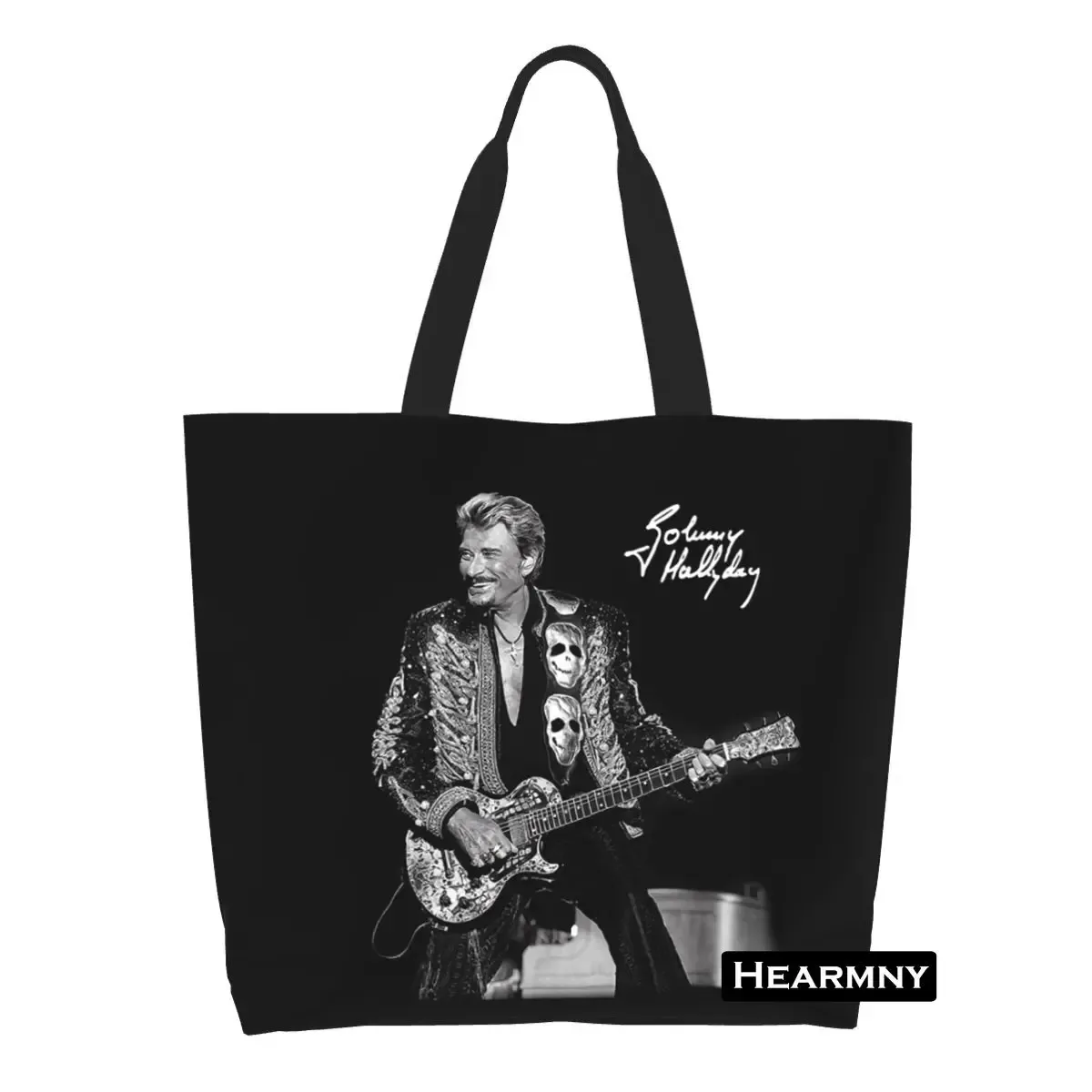 impression de mode johnny hallyday shopping sacs fourre-tout réutilisable lin épaule shopper chanteur français