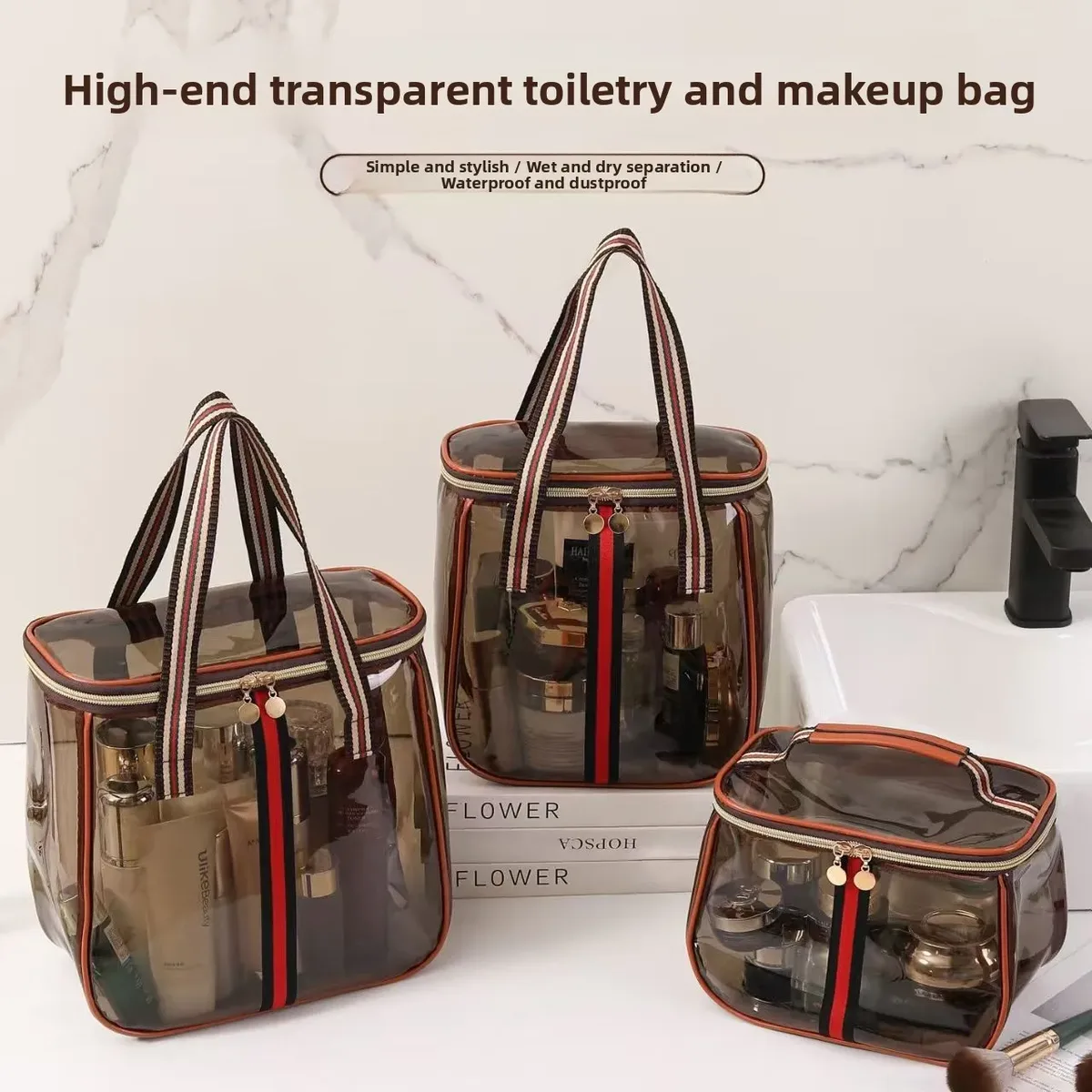 Trousse de Toilette de Voyage Grande Capacité Imperméable Style Rétro, Sac de Plage, Pochette de Maquillage pour Voyages en Plein Air et Vacances à la Plage