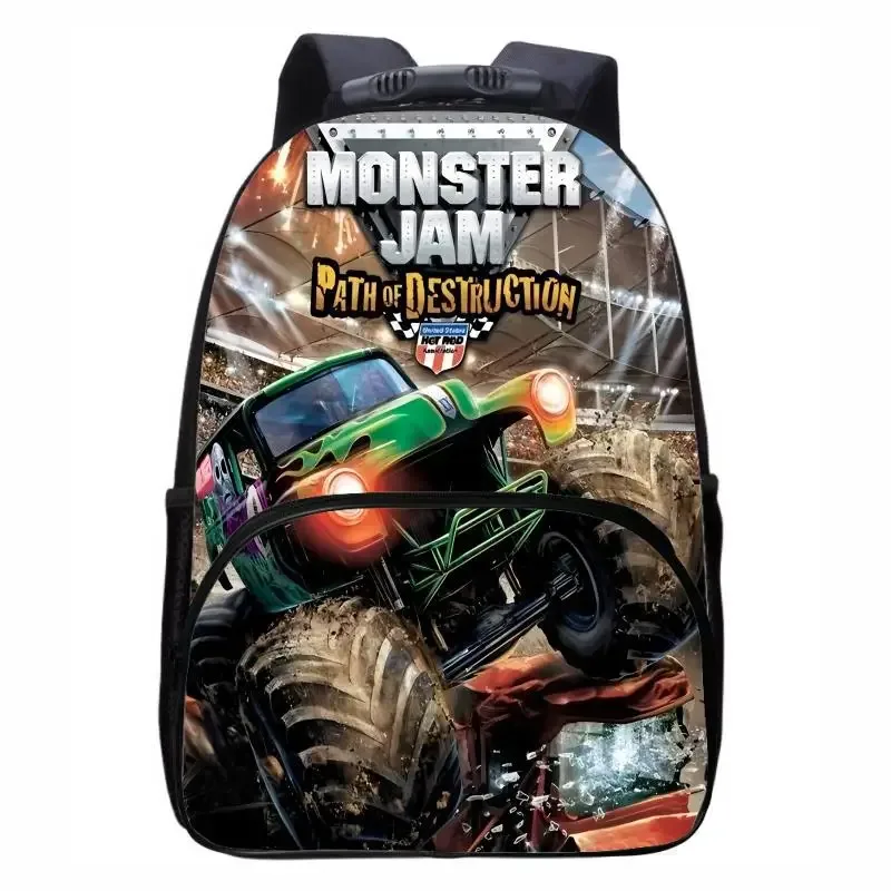 monster jam truck, sac à dos rond avant pour élèves du primaire, du secondaire et du lycée, sacs à dos masculins et féminins