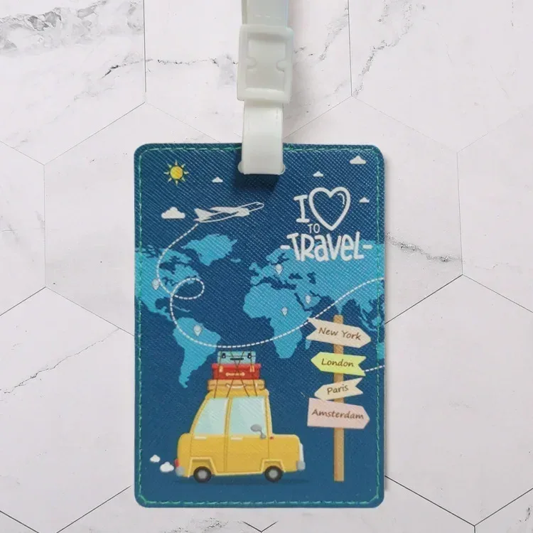 porte-adresse d'identification de valise en pu, étiquette d'embarquement de bagages, étiquette portable créative de voyage, accessoires de voyage de haute qualité, étiquette de bagage