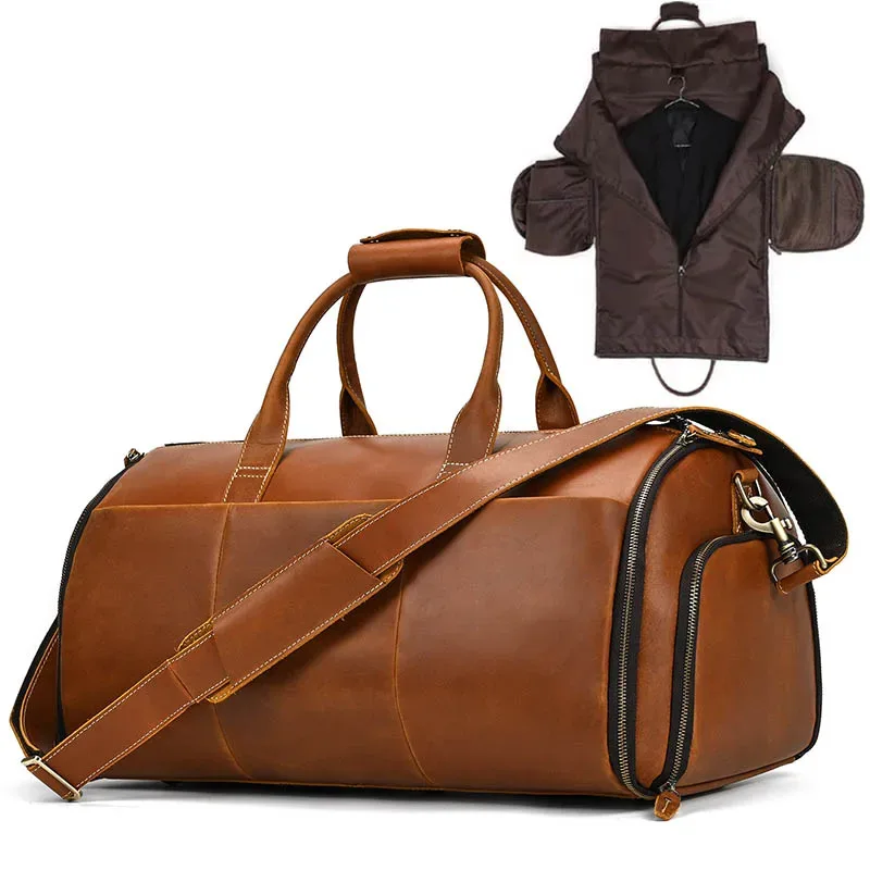 elin-sac pliant en cuir trempé pour homme, sacoche de voyage d'affaires avec poche à chaussures, juste de vêtements, bagage, polochon pour costumes