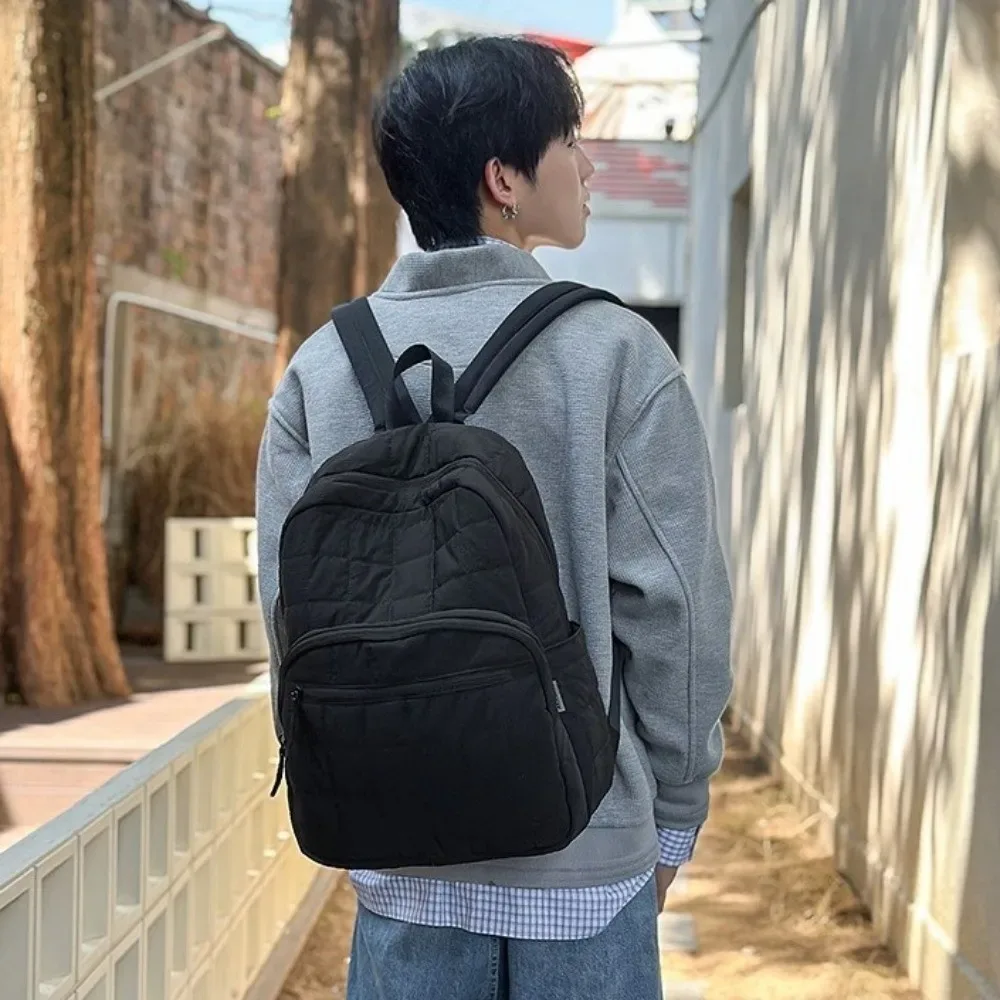sac à dos de voyage matelassé à la mode, couleur unie, cartable d'étudiant de grande capacité, sac de maman multi-poches en nylon