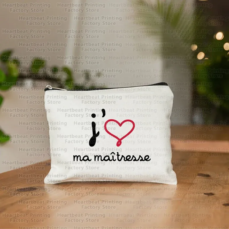 pochette à cosmétiques imprimée maîtresse de remerciement français, trousse de toilette, trousse de maquillage pour femme, sac de rangement portable, meilleur cadeau pour enseignant