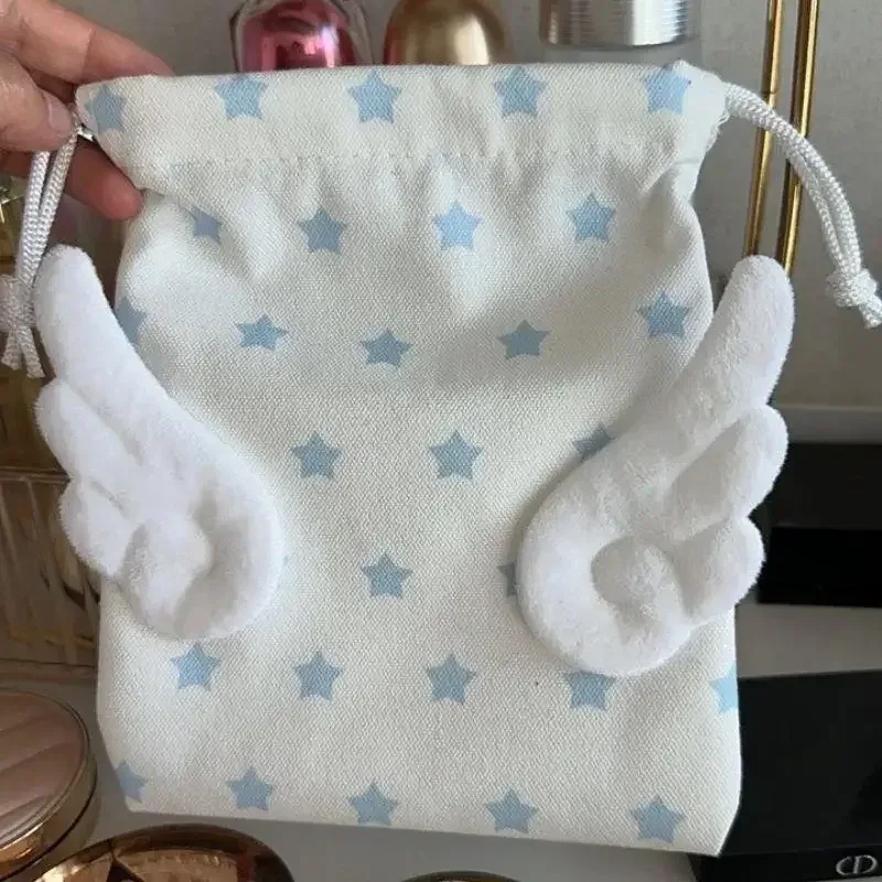 toile chaude ailes d'ange étoiles sac de maquillage ins cordon sac de rangement portable bundle poche anti-poussière sac de rangement organisateur sac