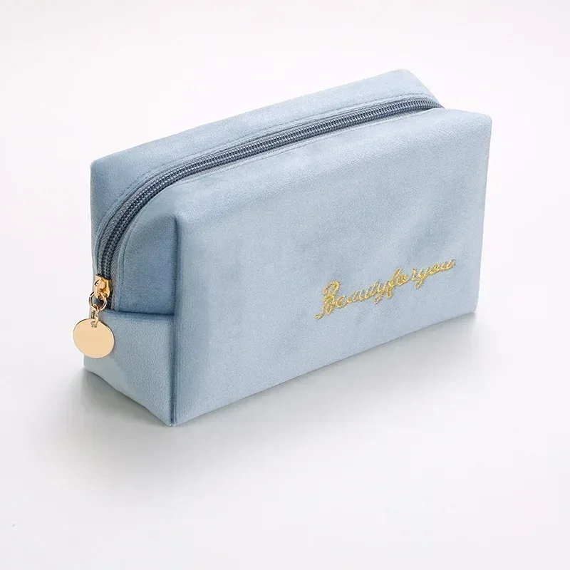 sac à cosmétiques en velours à fermeture éclair pour femme, grande trousse de maquillage de voyage, solide, pour documents, rouge à lèvres, rangement féminin