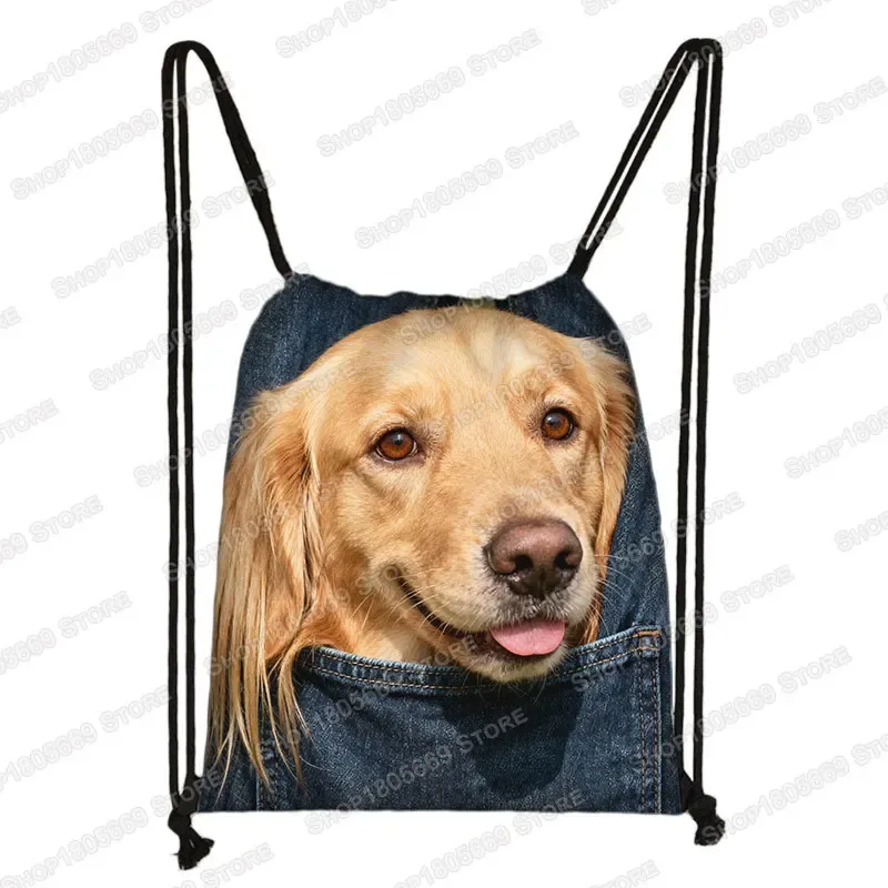 sac de poche imprimé animal pour femme, sac à cordon de serrage, chat mignon et chien, sacs de rangement de loisirs, sac à dos pour adolescent, porte-chaussures pour cadeau de voyage